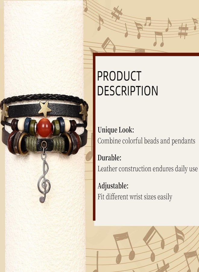 JOLYEAK Fairy Grunge Bracelet,Leather Music Bracelet,Punk Bohemian Bracelets,Hippie Aesthetic Cuff Wrap Leather Bracelets for Women Men - Image 3